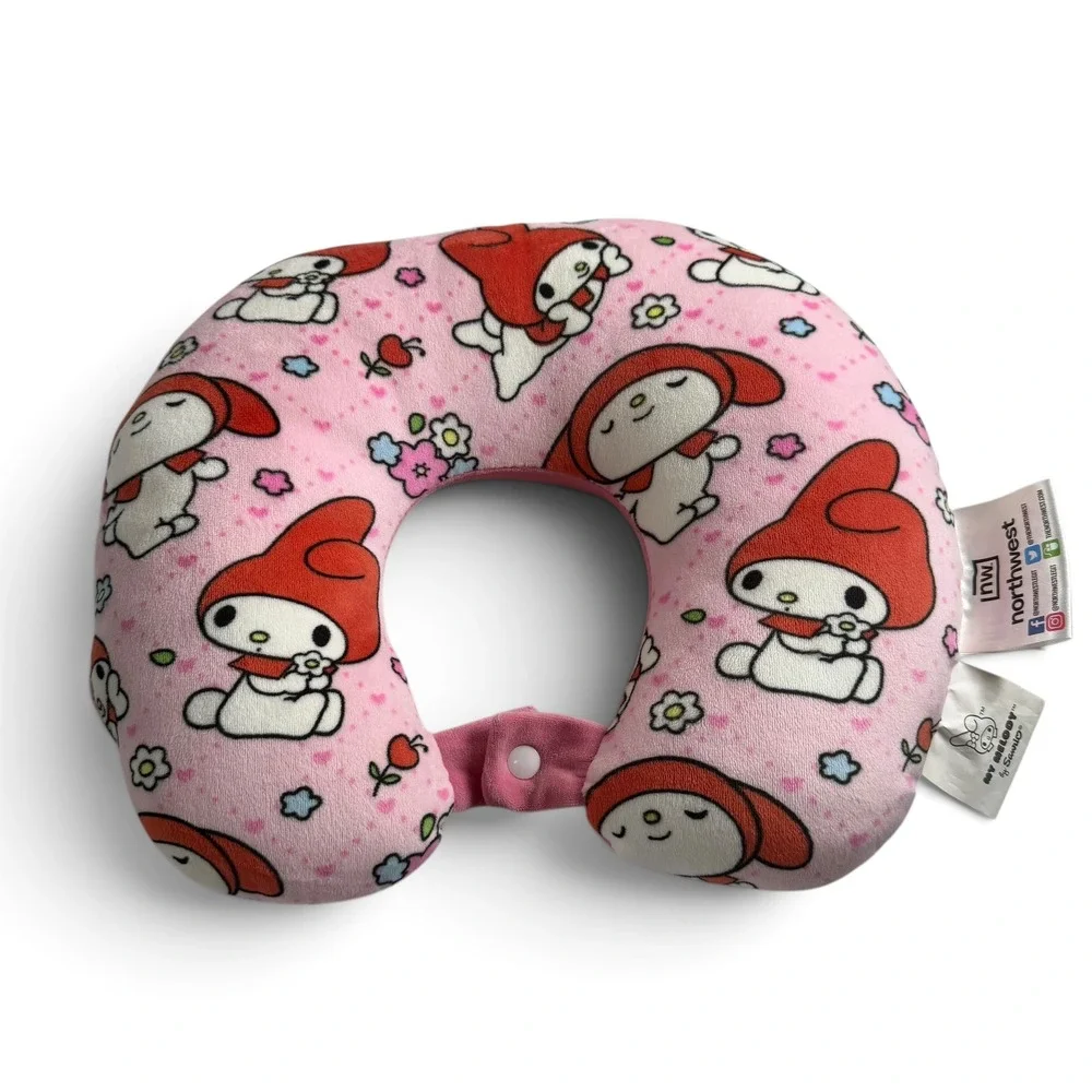 Sanrio My Melody Pink Plush Travel Neck Pillow Northwest Group Snap Closure